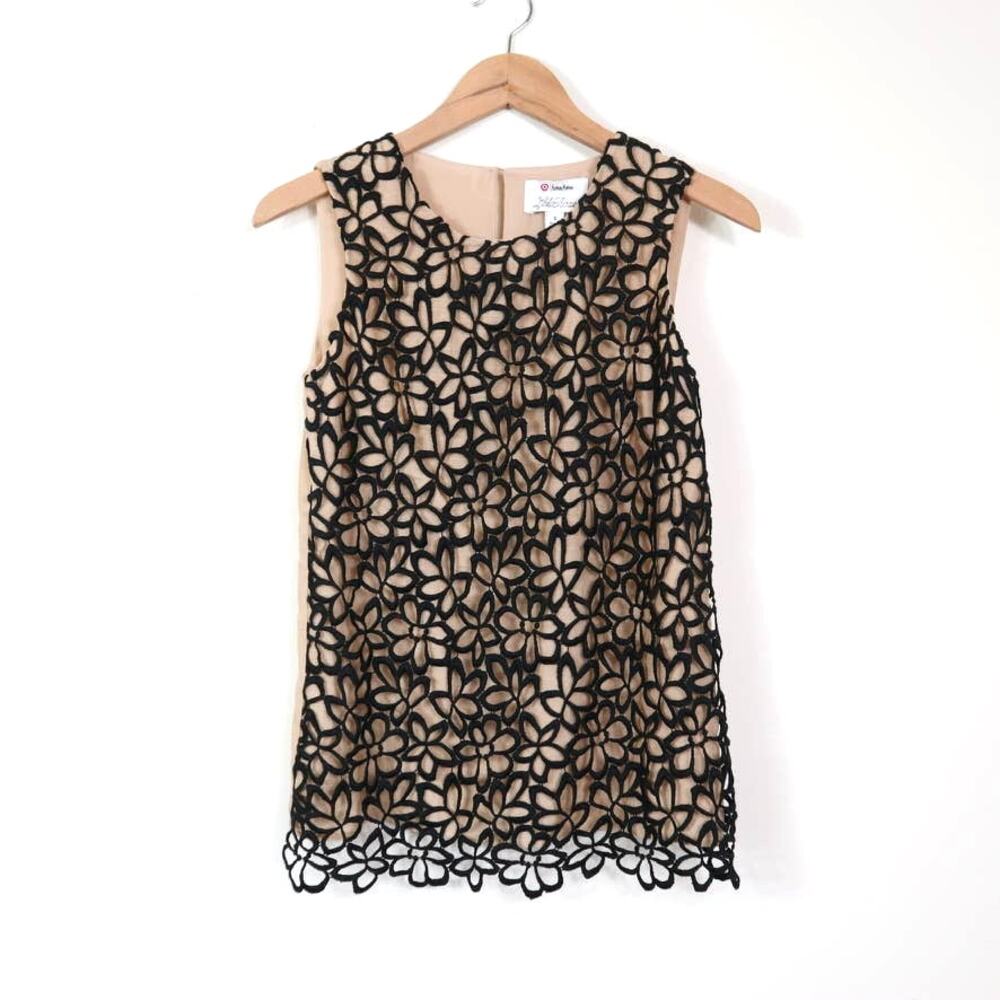 Lela Rose Size S Guipure Lace Top Target Neiman Marcus Taupe Black